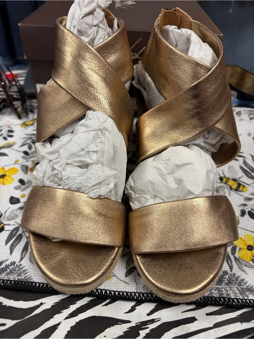 Patricia Nash Metallic Gold Espadrille Wedge Sandals UUK9P9